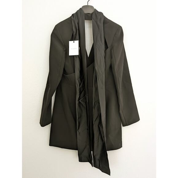 Actualee Black Blazer Mini Dress IT 46 US M 10 Four Button Sash Italian Designer - Picture 6 of 11